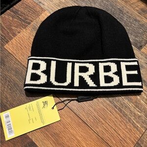 Burberry Black and Cream Logo Beanie